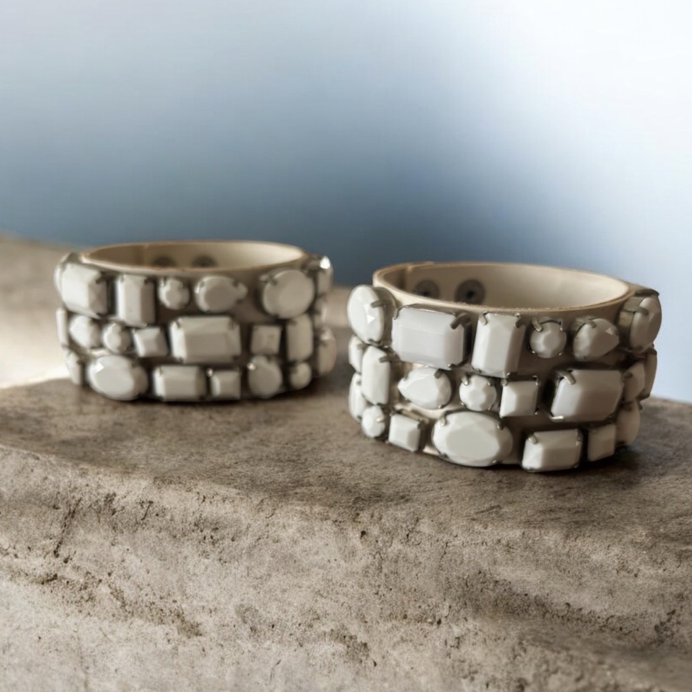 White Stone Cuff and Leather Bracelets